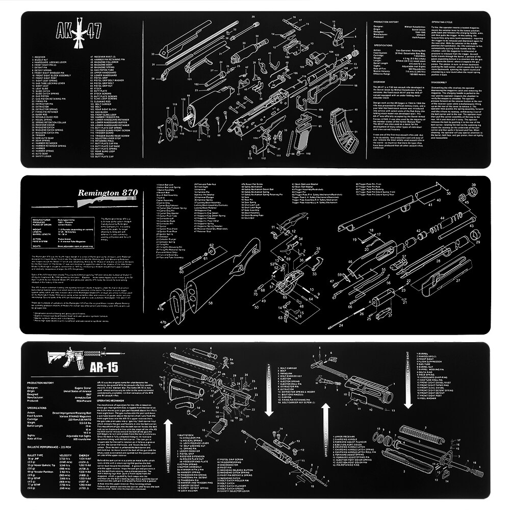 AR-15 AK47 Remington 870 Cleaning Rubber Mat 36″x12″ Gunsmith Armorer with Parts Diagram and Instructions Mouse Pad Mat