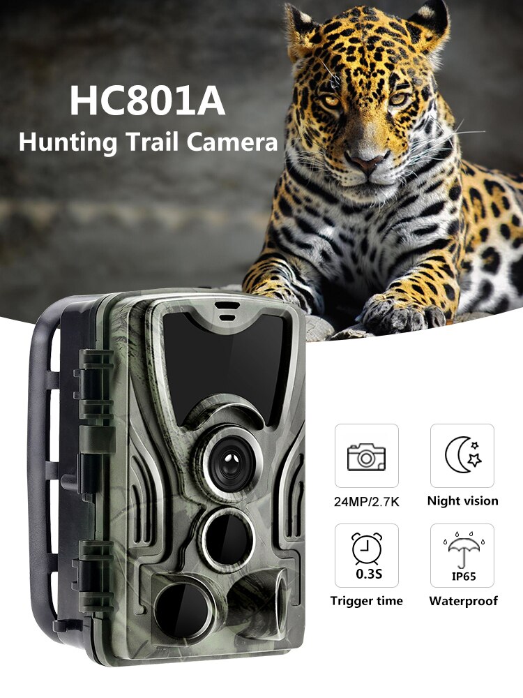 Hunting Trail Camera 24MP 2.7K Night Vision IP65 Waterproof 940nm Wild Cameras Photo Traps HC801A  Wildlife Cam Surveillance