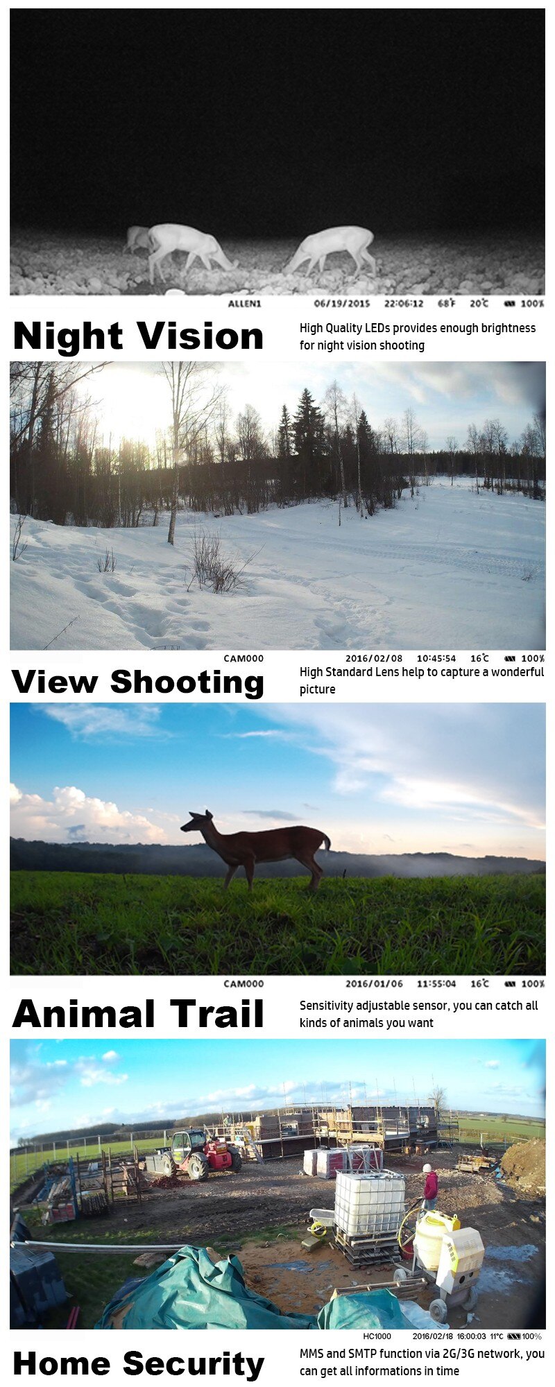 2G SMS SMTP Trail Camera Photo Traps Cellular Mobile Hunting Wildlife Cameras HC550M Wireless Surveillance Cams