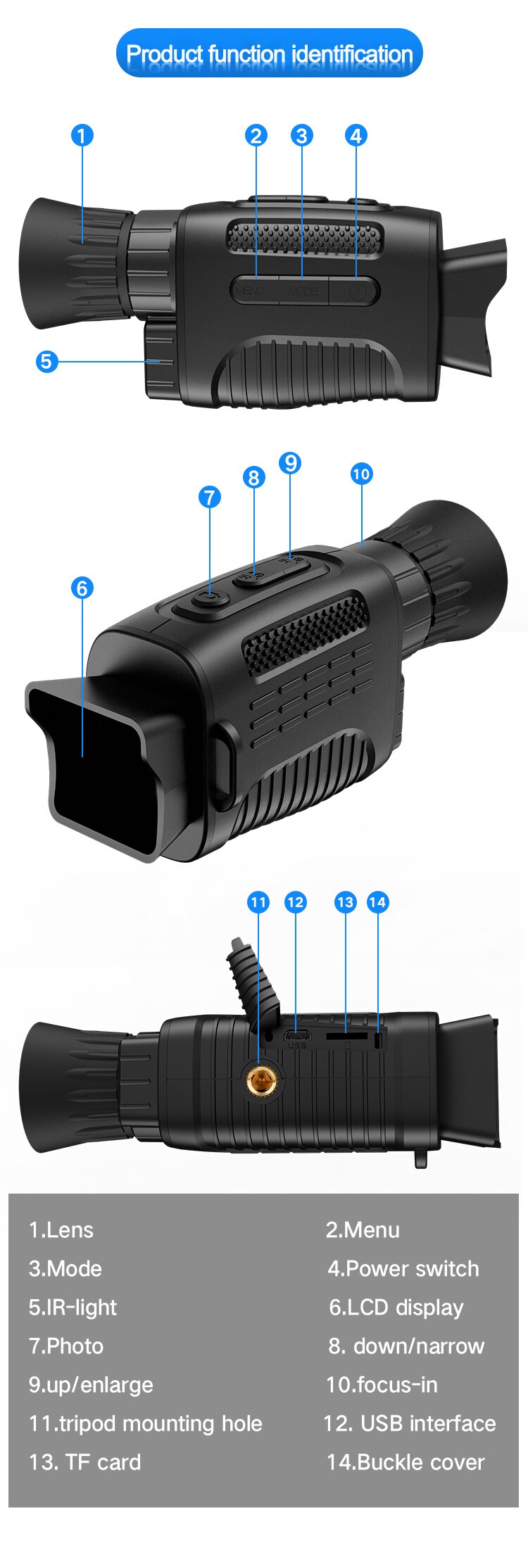 MiNi Night Vision Device Goggles 1080P HD Magnification Infrared Telescope NV650 Professional Monocular Zoom Hunting  5x Digital