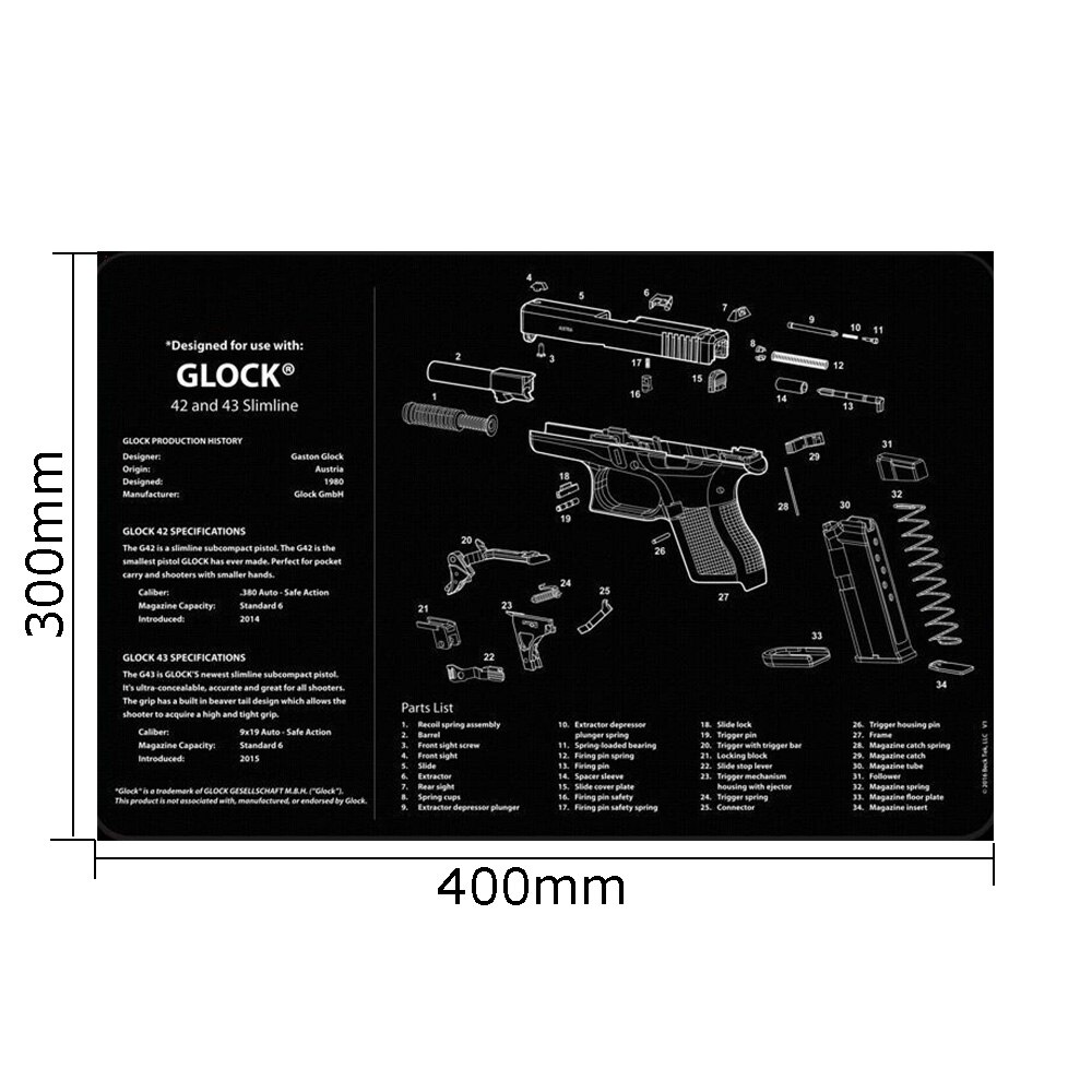 Glock Gun Cleaning Mat for Gen4 Gen5 42 43 Gunsmith With Parts Diagram and Instructions Armorers Bench Mat Mouse Pad