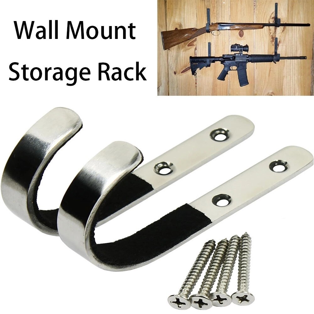 2 Pieces Wall Mounted Storage Rack J-Hook Rifle Shot gun Hung Up Hangers Set Anti-Scratch Stainless Steel Gun Hook