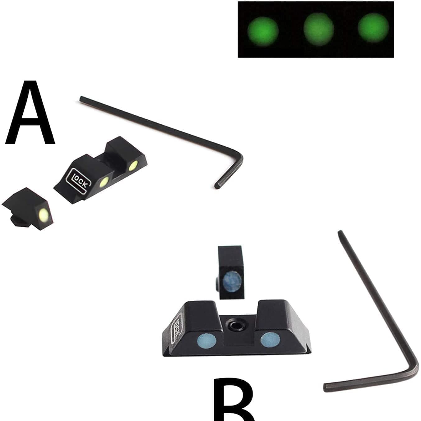 Tactical Glock Fiber Optic Front Rear gun Sights Green Night sight Set for 17/19/22/23/24/26/27/33/34/35