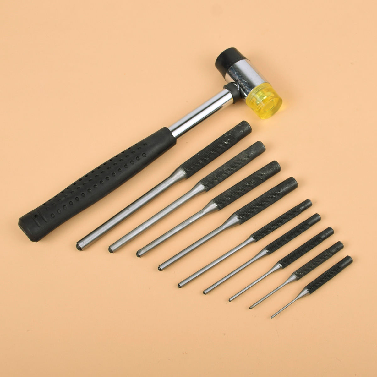 Tactical AR15 9Pcs Roll Pin Punch Set Gun Bolt Catch Roll Up Case Steel Removal Tool Kit Double-Faced Soft Rubber Mallet Hammer
