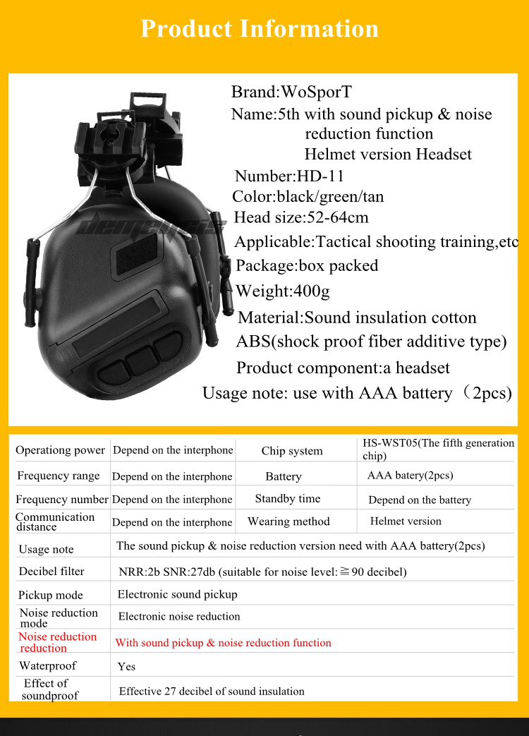 Tactical Headsets Sound Pickup Noise Reduction Shooting Headset CS Wargame Helmet Headset Hunting Protective Headphone