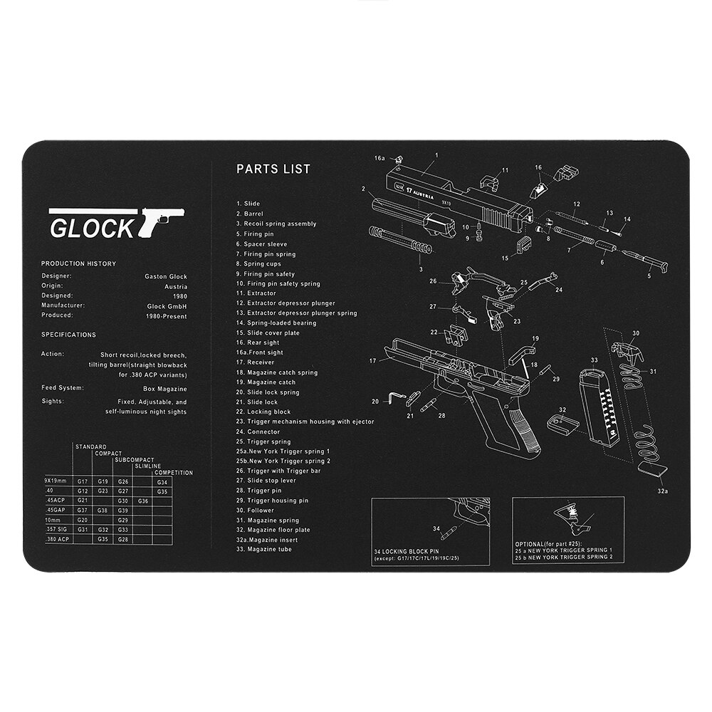 P226 P229 XD 1911 Glock Gun Cleaning Rubber Mat 17″x11″ With Parts Diagram and Instructions Armorers Bench Mat Mouse Pad