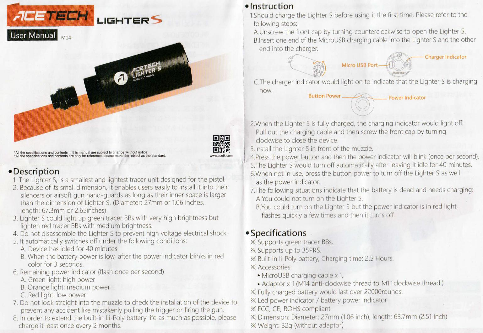 New Type Acetech Lighter S Green Tracer Unit Light Designed for Airsoft Gun Pistol