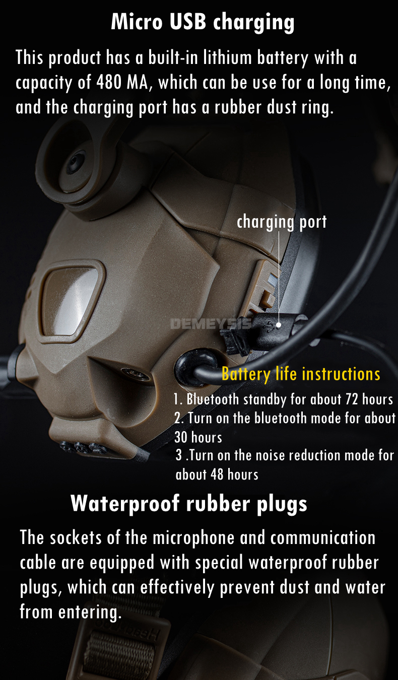 Tactical Bluetooth Headset Sound Pickup Noise Reduction Shooting Wargame Earmuff Airsoft Paintball Headphone Helmet Head Mounted