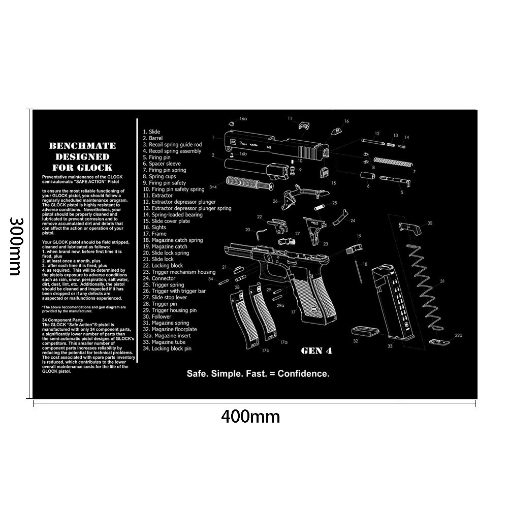 Glock Gun Cleaning Mat for Gen4 Gen5 42 43 Gunsmith With Parts Diagram and Instructions Armorers Bench Mat Mouse Pad