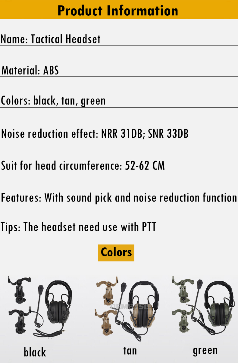 Shooting Noise Reduction Headset Airsoft CS Tactical Sound Pickup Communication Headsets Outdoor Hunting Sports Headphone