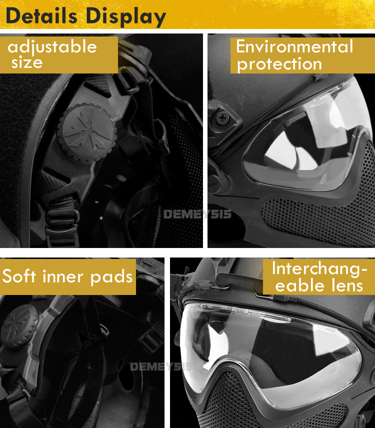 Outdoor Airsoft Paintball Helmet with Goggles FAST PJ Helmets CS Game Full Face Protection