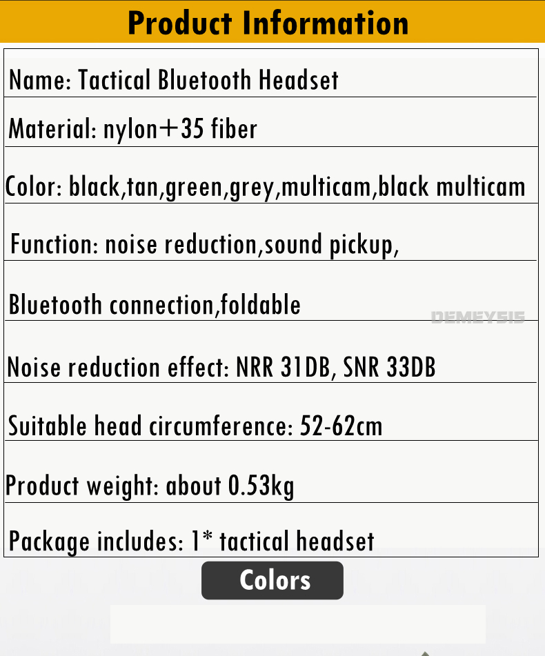 Tactical Bluetooth Headset Sound Pickup Noise Reduction Shooting Wargame Earmuff Airsoft Paintball Headphone Helmet Head Mounted