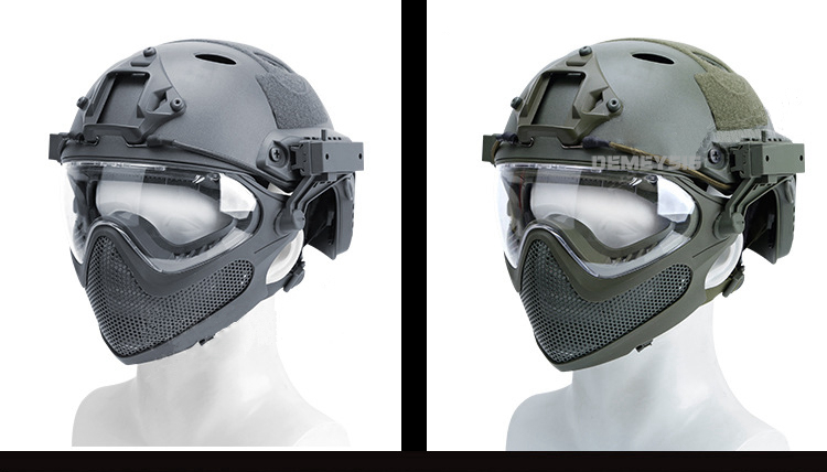 Outdoor Airsoft Paintball Helmet with Goggles FAST PJ Helmets CS Game Full Face Protection