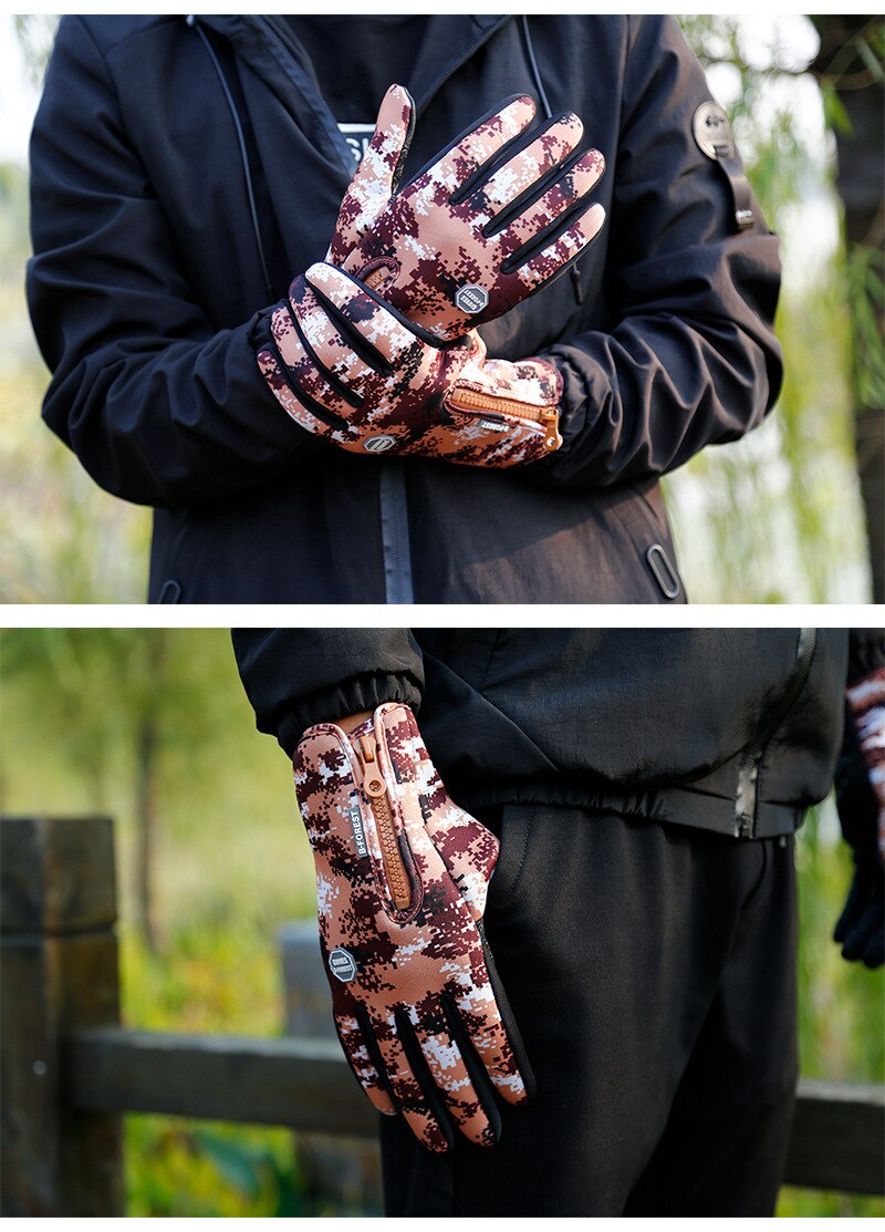 wholesale Outdoor Winter Cycling Touch Screen Camouflage Gloves Men Women Fleece Windproof And Warm Sports Gloves For Hiking