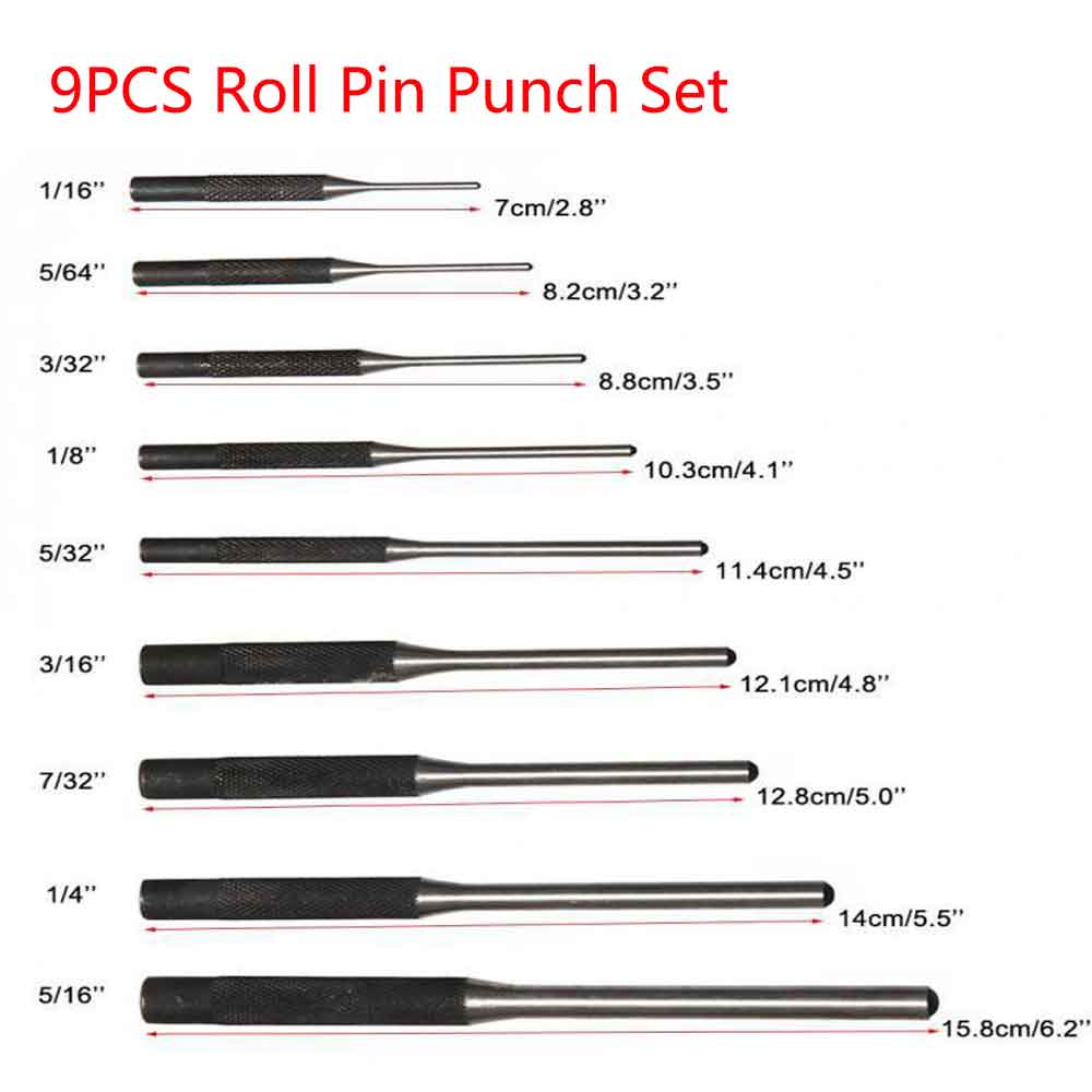 Tactical AR15 9Pcs Roll Pin Punch Set Gun Bolt Catch Roll Up Case Steel Removal Tool Kit Double-Faced Soft Rubber Mallet Hammer