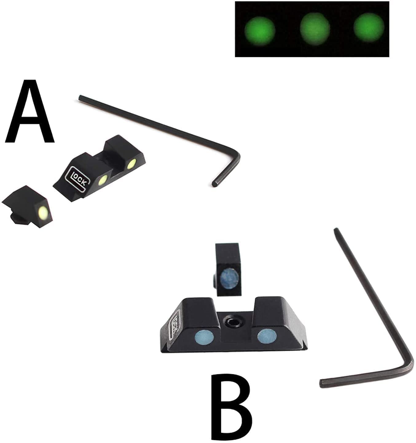 Tactical Glock Fiber Optic Front Rear gun Sights Green Night sight Set for 17/19/22/23/24/26/27/33/34/35