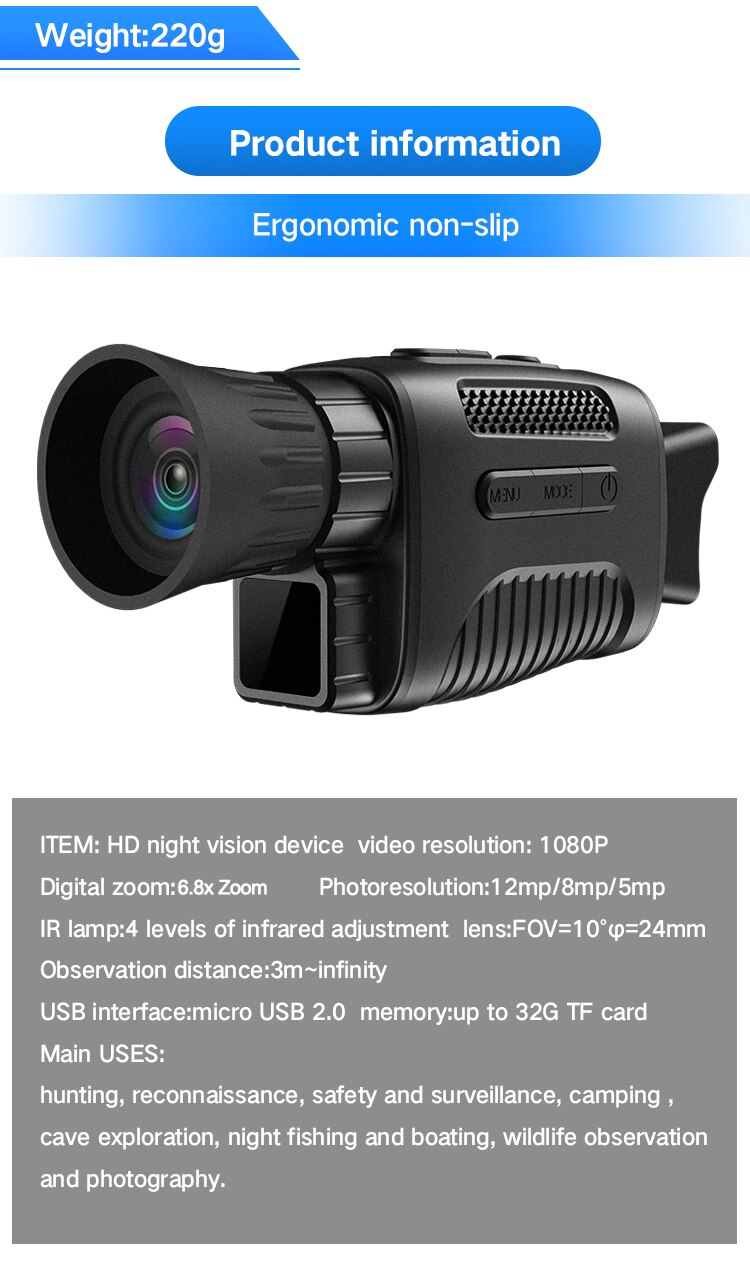 MiNi Night Vision Device Goggles 1080P HD Magnification Infrared Telescope NV650 Professional Monocular Zoom Hunting  5x Digital