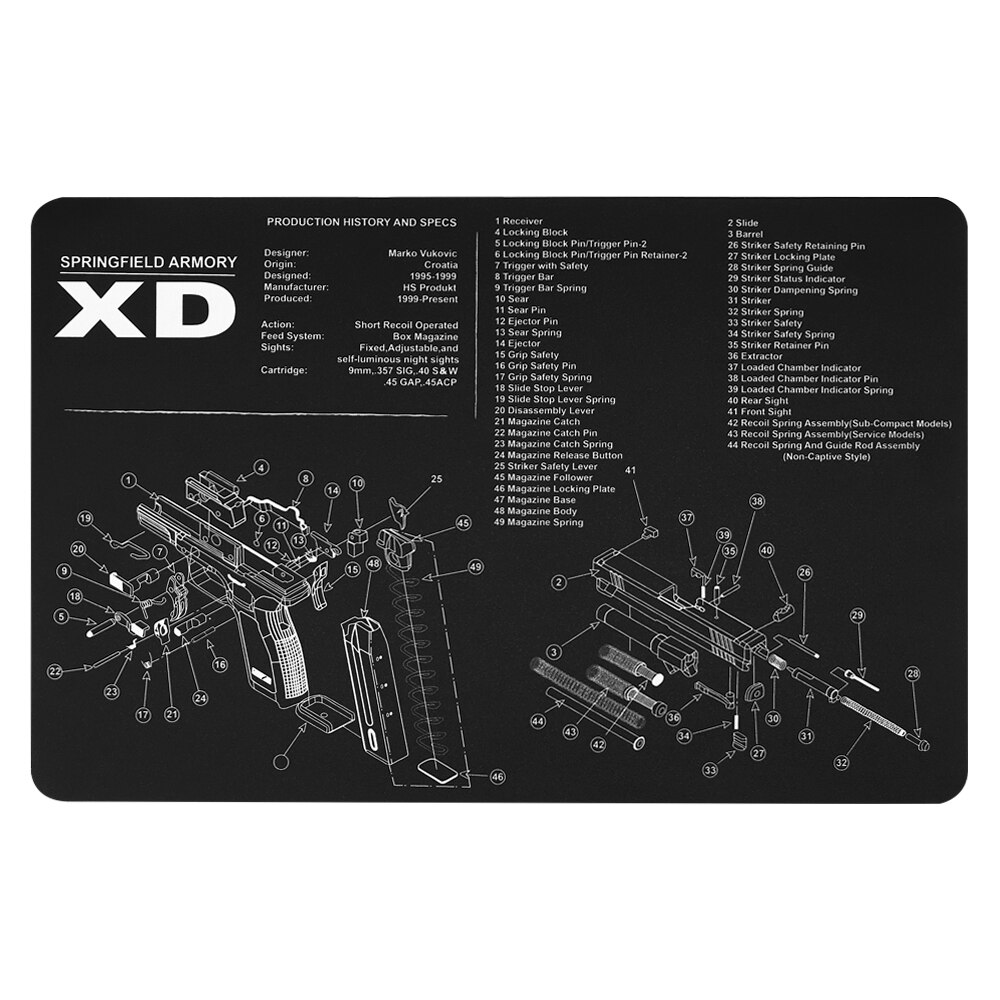P226 P229 XD 1911 Glock Gun Cleaning Rubber Mat 17″x11″ With Parts Diagram and Instructions Armorers Bench Mat Mouse Pad