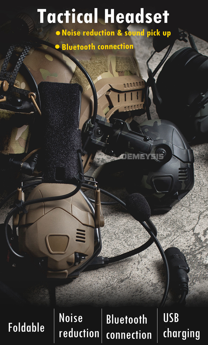 Tactical Bluetooth Headset Sound Pickup Noise Reduction Shooting Wargame Earmuff Airsoft Paintball Headphone Helmet Head Mounted