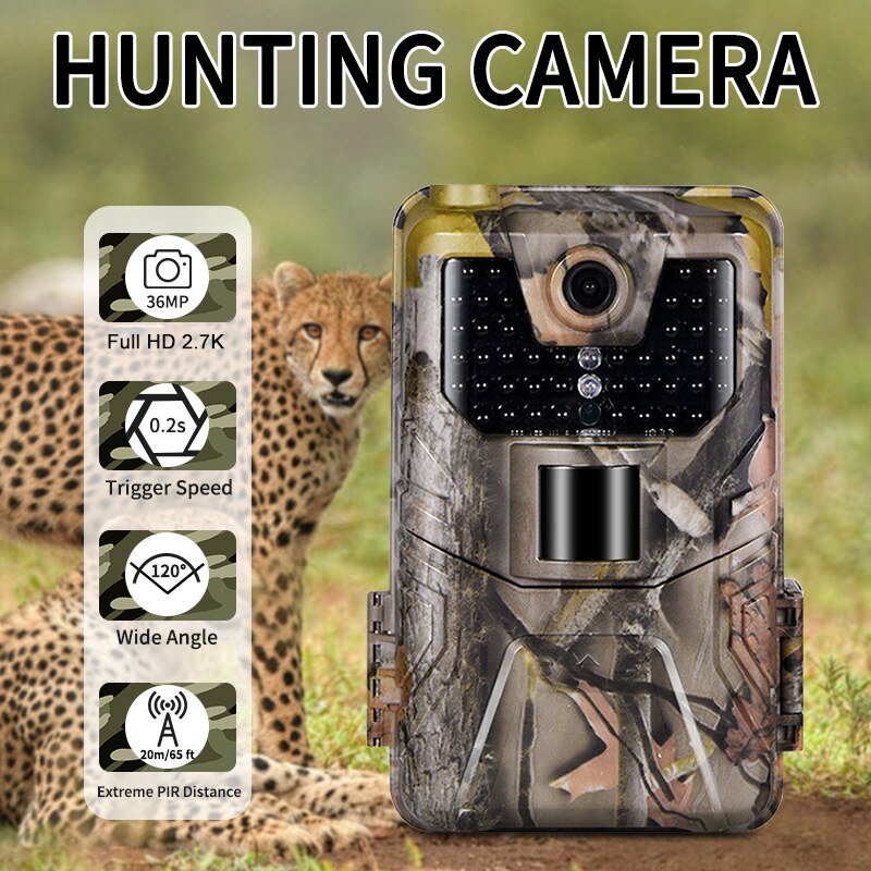 36MP 2.7K Trail Camera 940nm Low Glow Infrared Night Vision Photo Trap Hunting Cameras Wireless Cam HC900A Wildlife Surveillance
