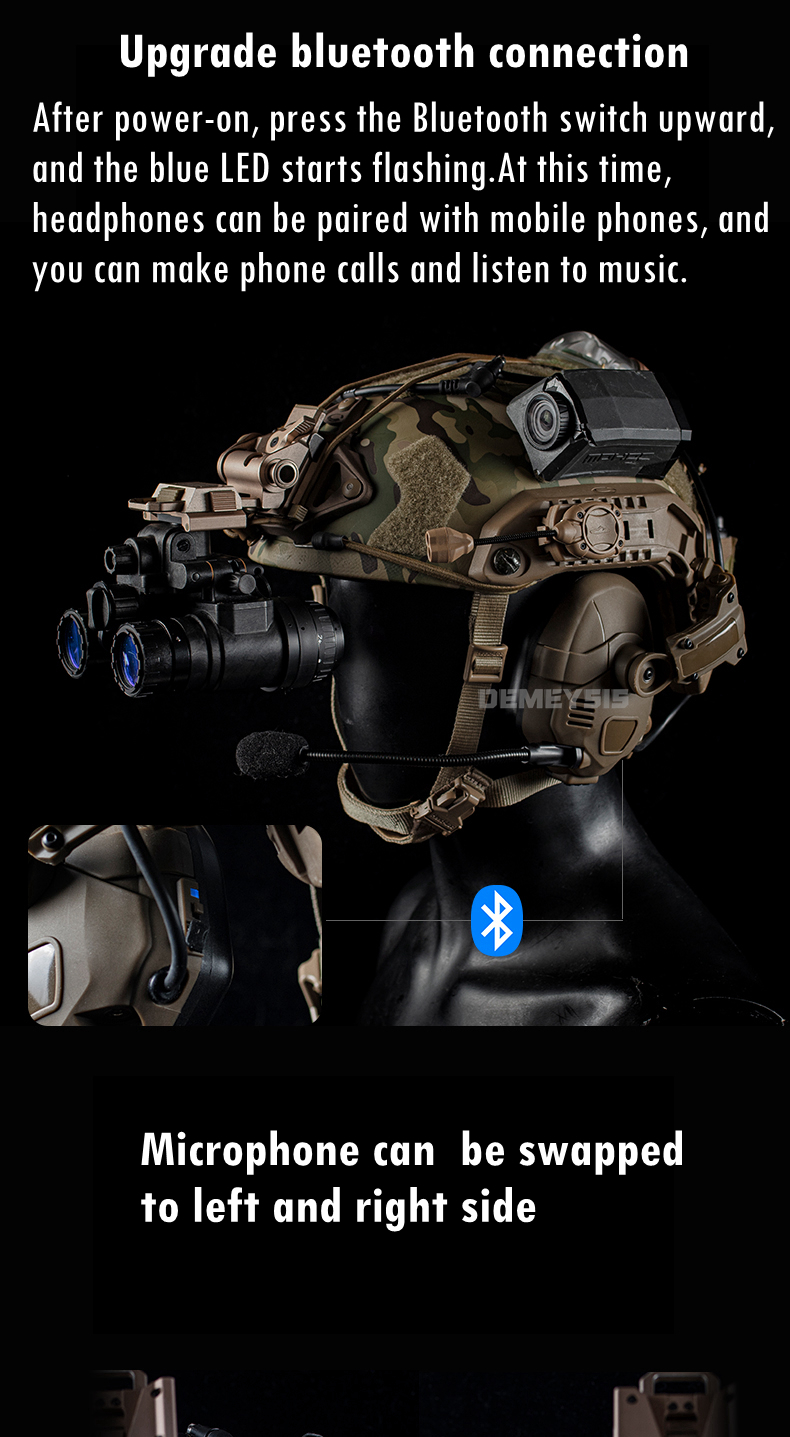 Tactical Bluetooth Headset Sound Pickup Noise Reduction Shooting Wargame Earmuff Airsoft Paintball Headphone Helmet Head Mounted