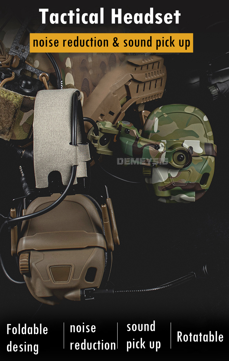 Shooting Noise Reduction Headset Sound Pickup CS Tactical Communication Headsets with Helmet Adapter Head Mounted Headphone