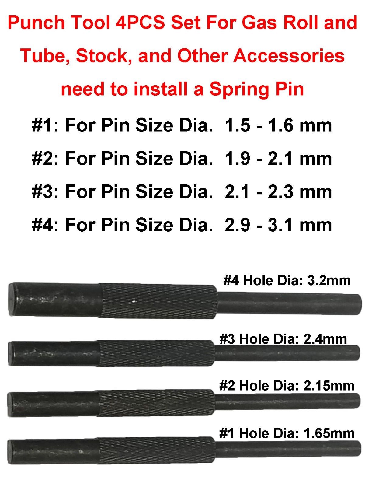 4pcs AR15 Gun smithing Armorer Steel Roll Pin Starters Pin Punch Tool Hollow End 1/16 5/64 3/32 1/8 Ultimate Arms Gear