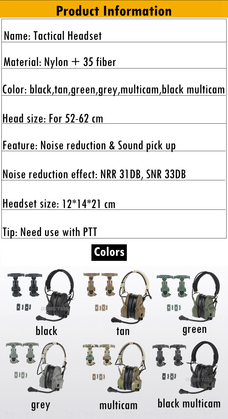 Shooting Noise Reduction Headset Sound Pickup CS Tactical Communication Headsets with Helmet Adapter Head Mounted Headphone