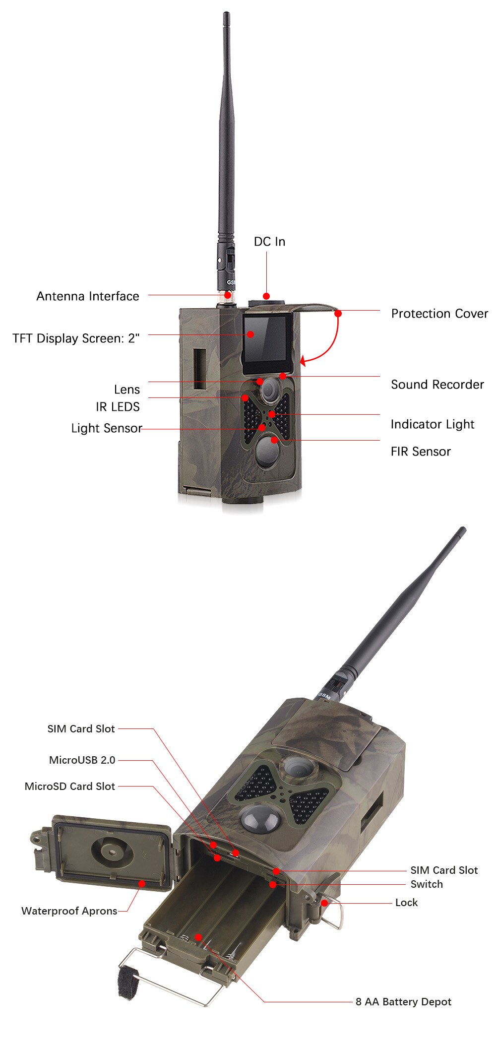 2G SMS SMTP Trail Camera Photo Traps Cellular Mobile Hunting Wildlife Cameras HC550M Wireless Surveillance Cams