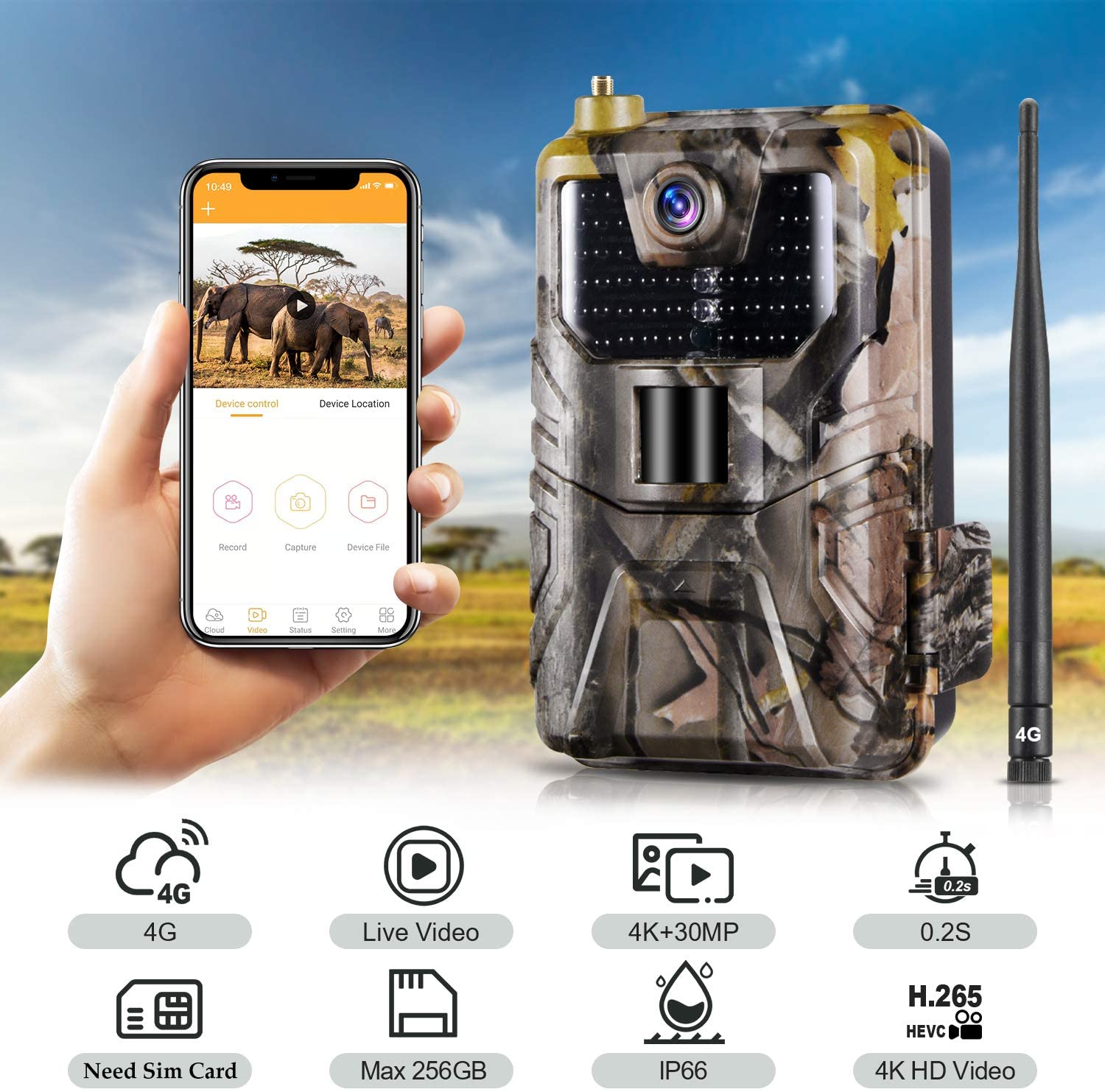 4K/2K Live Video APP Trail Camera Cloud Service 4G Cellular 30MP Live Stream Media Hunting Cameras Night Vision HC900PRO