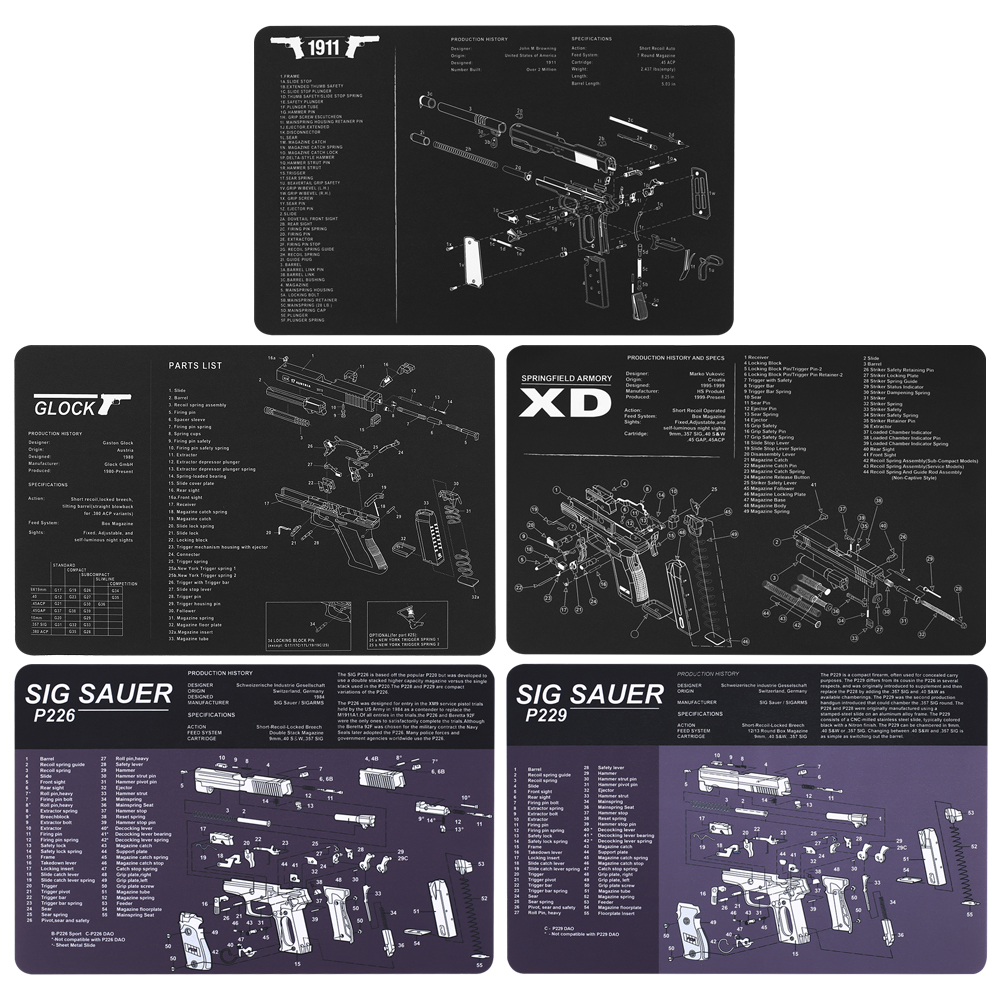 AR15 AK47 Gun Cleaning Rubber Mat With Parts Diagram and Instructions Armorers Bench Mat Mouse Pad for Glock SIG P226 P229