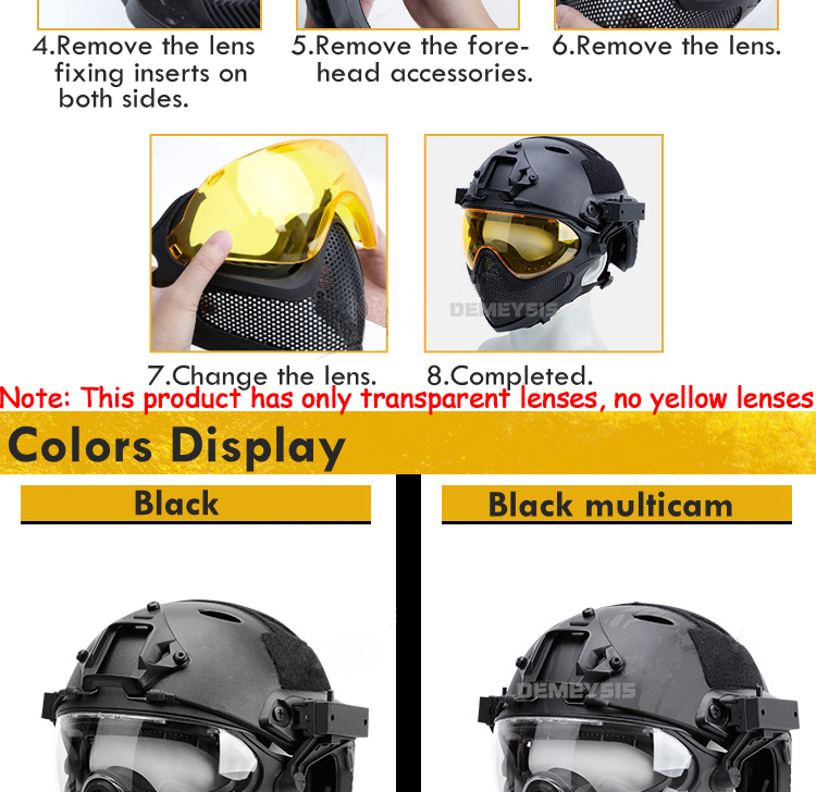 Outdoor Airsoft Paintball Helmet with Goggles FAST PJ Helmets CS Game Full Face Protection