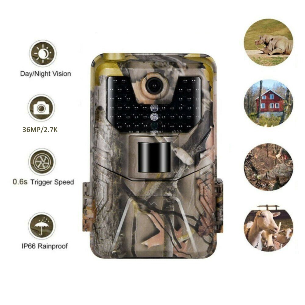 36MP 2.7K Trail Camera 940nm Low Glow Infrared Night Vision Photo Trap Hunting Cameras Wireless Cam HC900A Wildlife Surveillance