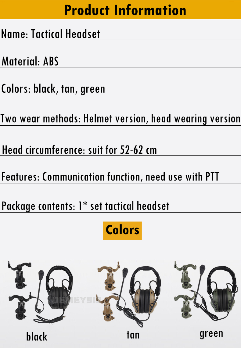 Outdoor Hunting Headset Communication Shooting CS Tactical Combat Headphone for OPS Core ARC and Wendy M-LOK Helmet Rails