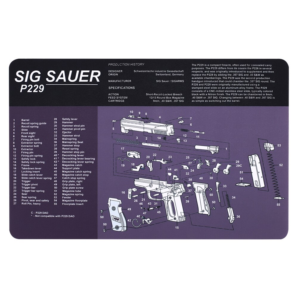 P226 P229 XD 1911 Glock Gun Cleaning Rubber Mat 17″x11″ With Parts Diagram and Instructions Armorers Bench Mat Mouse Pad