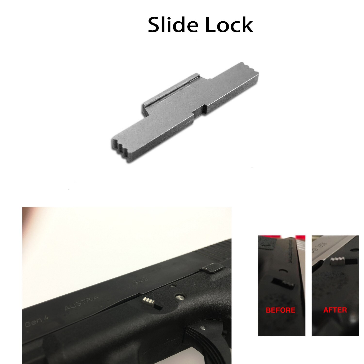 Extended Stainless Steel Slide Lock Lever for ALL Glock Models