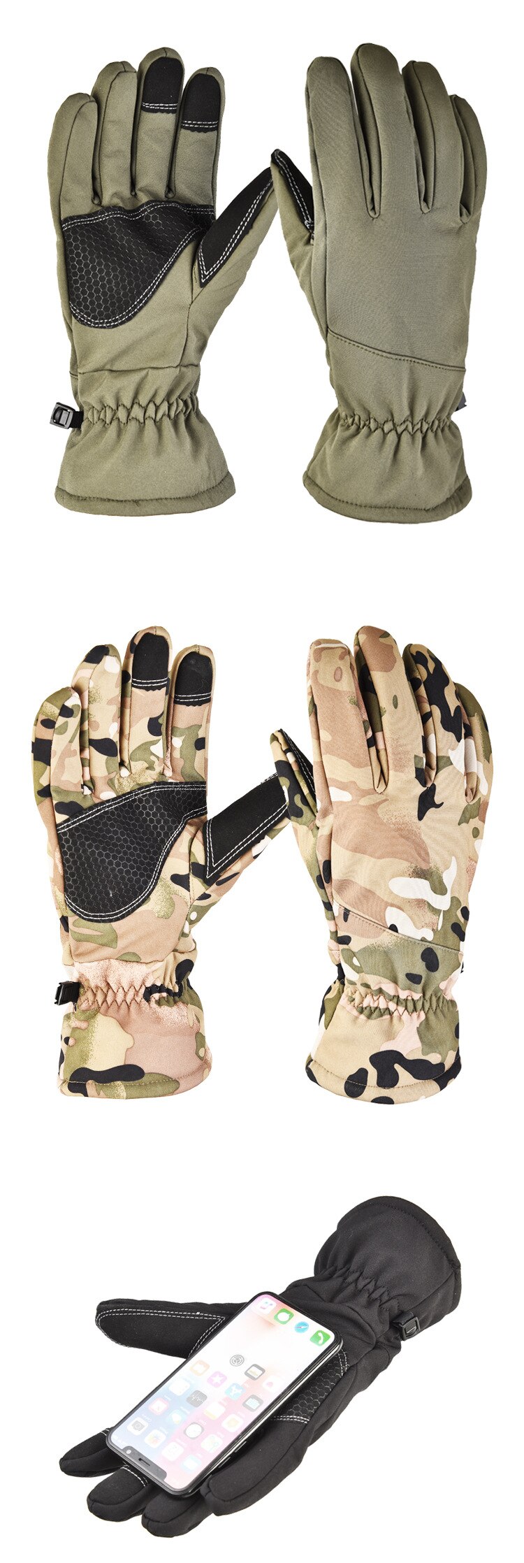 Men Women 2022 Winter Camouflage Fleece Thickened Ski Gloves Warm Non-slip Windproof And Waterproof Touch Screen Hiking Glove